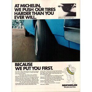 1979 Michelin Tires Road Test Track Vintage Print Ad Man Put You First Wall Art